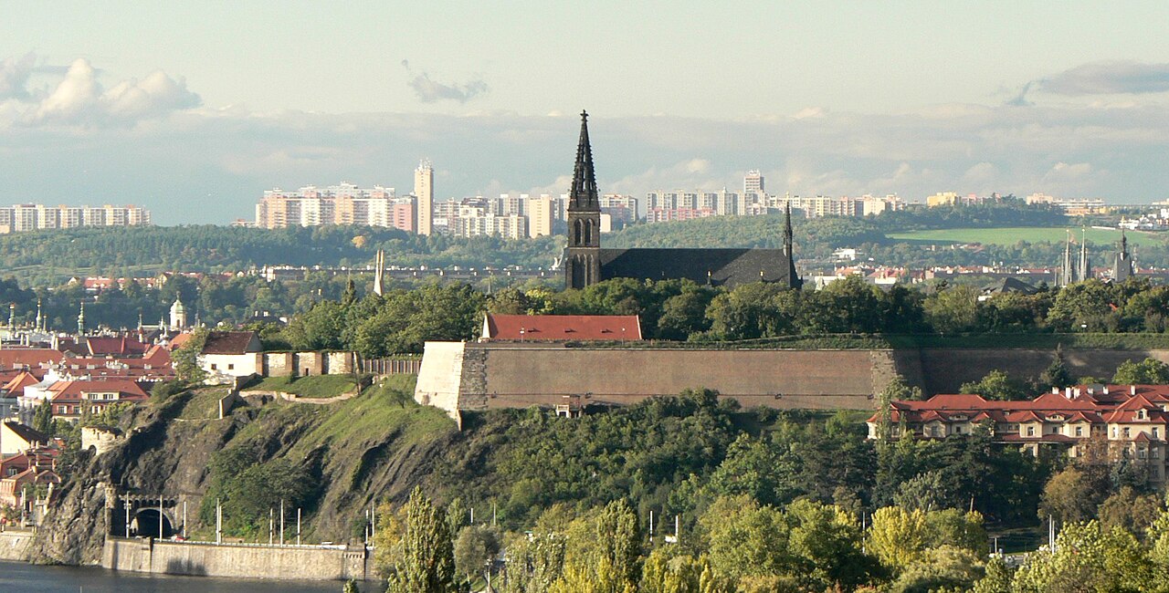 View of Vyšehrad fortress above the Vltava
